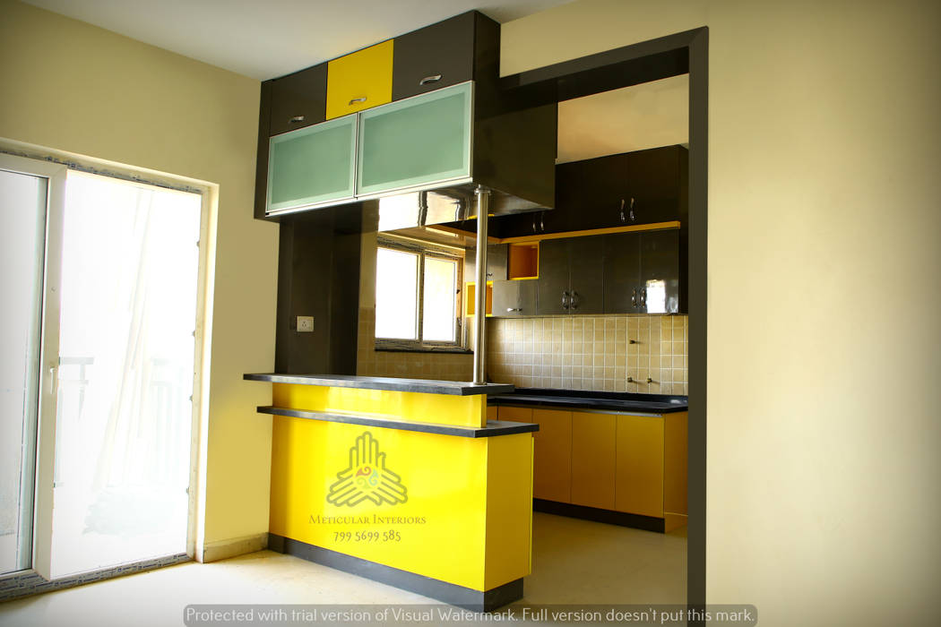 Kitchen With Breakfast Counter And A Crockery Unit By Meticular