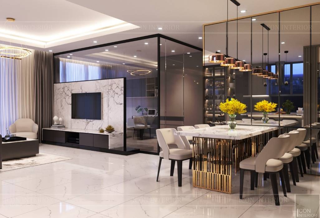 Phong cách Hiện đại (Modern style) trong thiết kế nội thất căn hộ Vinhomes, ICON INTERIOR ICON INTERIOR Modern dining room