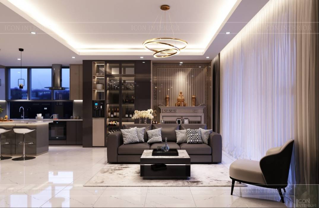 Phong cách Hiện đại (Modern style) trong thiết kế nội thất căn hộ Vinhomes, ICON INTERIOR ICON INTERIOR Salones modernos