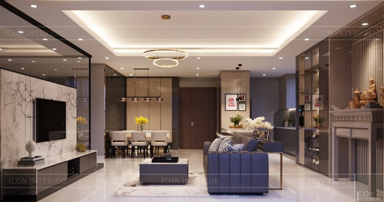 Phong cách Hiện đại (Modern style) trong thiết kế nội thất căn hộ Vinhomes, ICON INTERIOR ICON INTERIOR Modern Living Room