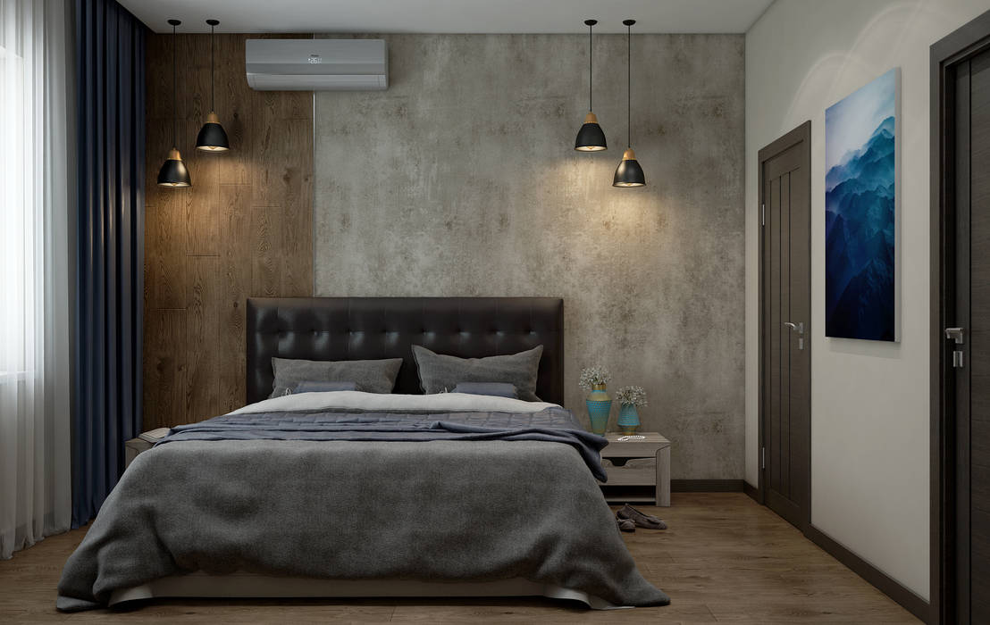 Grey colors house. Bedroom, Дизайн студия Марии Зерщиковой Дизайн студия Марии Зерщиковой Bedroom