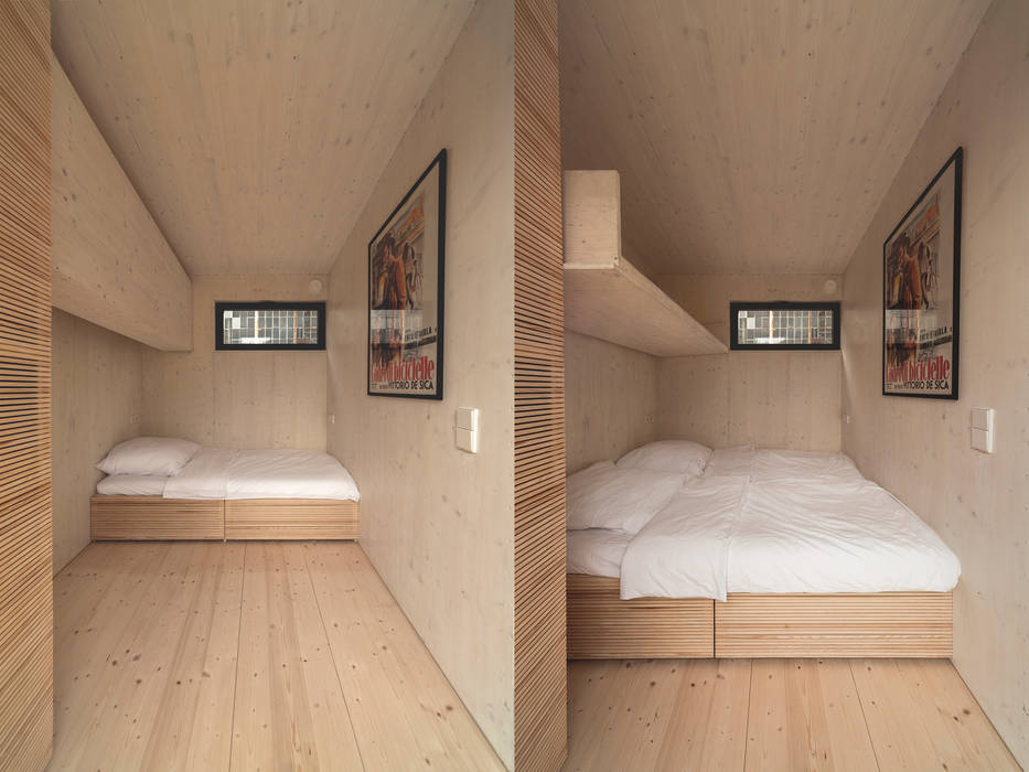 Maximaler Minimalismus im modernen Mini-Haus, Transstruktura - Architektur Stadt Objekt Transstruktura - Architektur Stadt Objekt Small bedroom Wood Wood effect