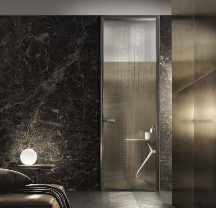 Luxe Italiaanse binnendeur met rete bronzo glas Noctum Glazen deuren Glas rimadesio,moderne,binnendeuren,design,maatwerk,italiaans,luxe,aluminium,woonkamer