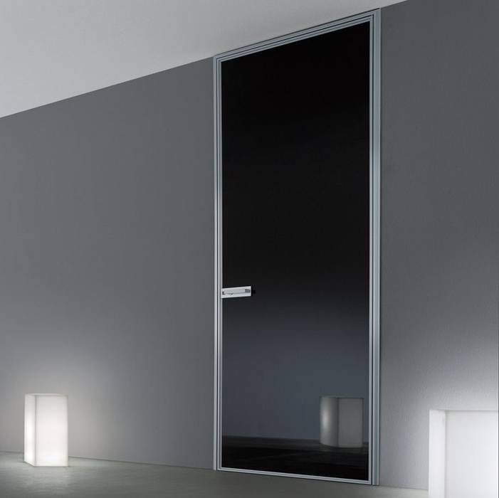 Moderne hoogglans zwart glazen binnendeur op maat Noctum Glazen deuren rimadesio,glas,hoogglans,modern,zwart,design,italiaans,maatwerk,binnendeuren,aluminium,luxe