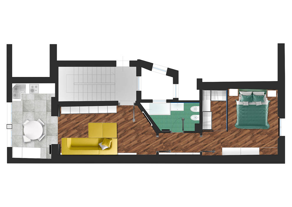 Progetto di ristrutturazione appartamento degli anni 70 di 60 mq, DUOLAB Progettazione e sviluppo DUOLAB Progettazione e sviluppo أرضيات خشب Wood effect