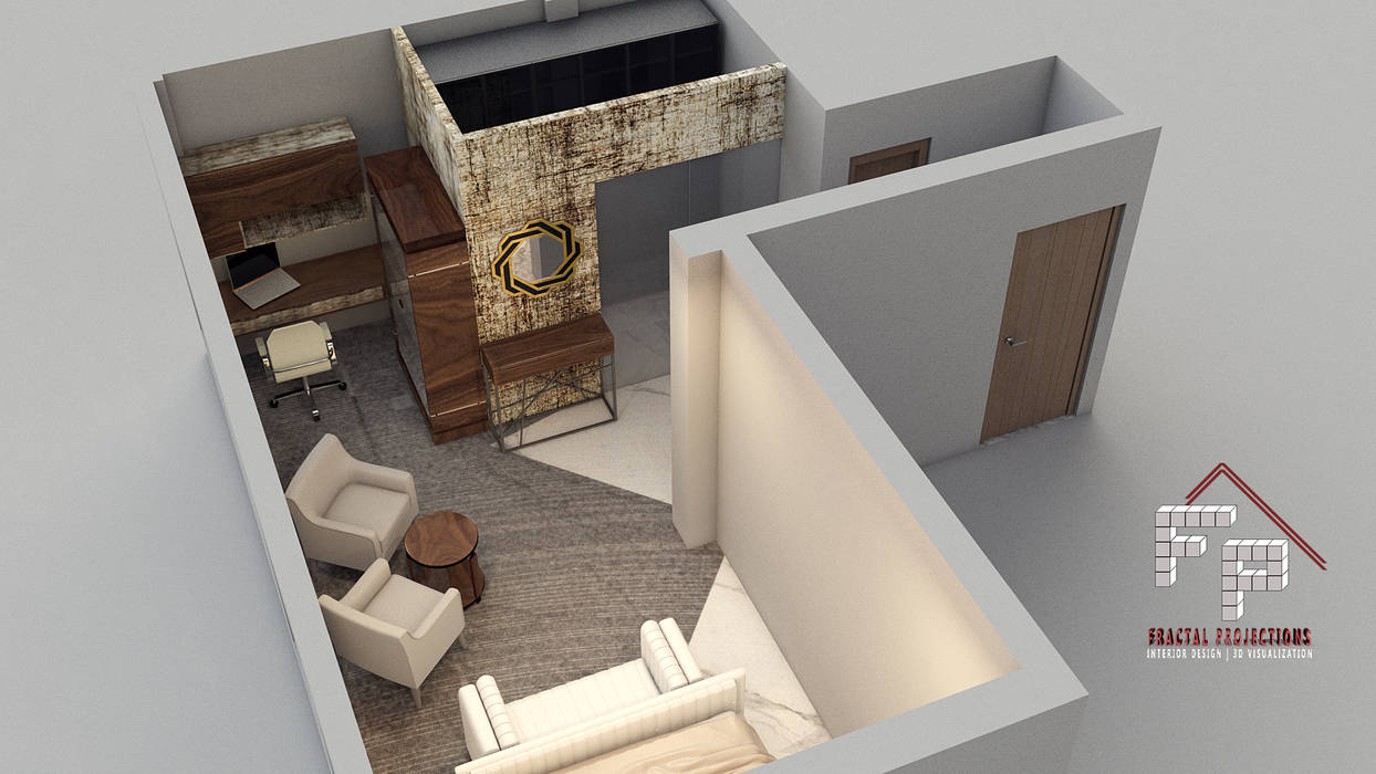 Master bedroom layout proposal Fractal Projections walk-in-closet,dressing table,master dressing