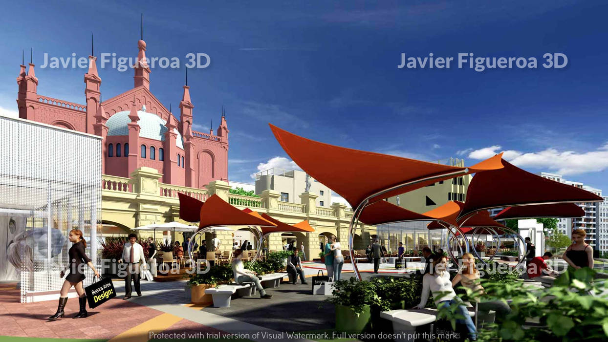 RENDERS EXTERIORES TERRAZAS BUENOS AIRES DESIGN, Javier Figueroa 3D Javier Figueroa 3D Espacios comerciales Centros Comerciales