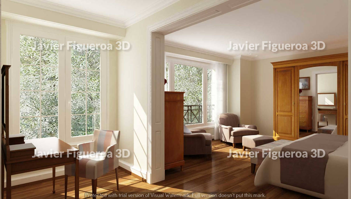 RENDERS INTERIORES DE VIVIENDA EN ACASUSSO, Javier Figueroa 3D Javier Figueroa 3D Habitaciones de estilo clásico