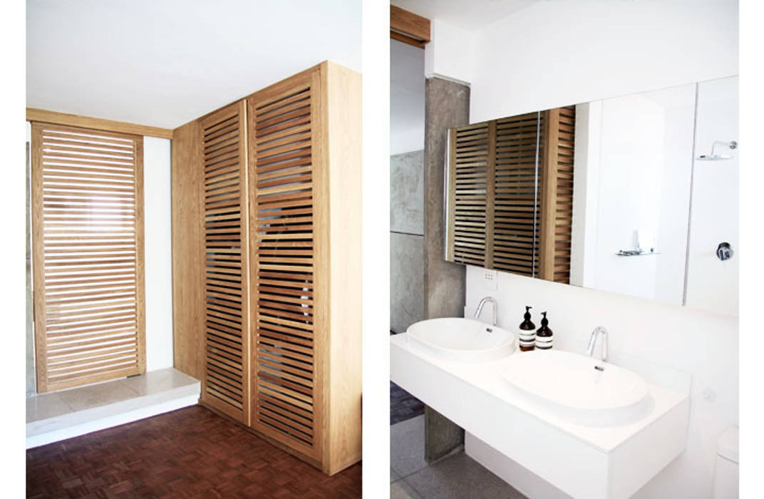 Main Bathroom & Bedroom Metaphor Design Minimalist dressing room Bathroom,Minimilistic,Terrazo,Parquet Floor