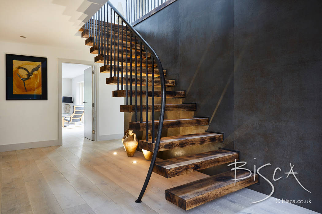 7411 - Flamed Character Oak Bisca Staircases Escaleras Hierro/Acero staircase,cantilevered,flamed oak