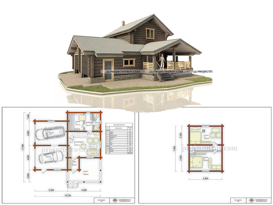 Баня с гаражом, Projectstroy Projectstroy Cabañas Madera Acabado en madera