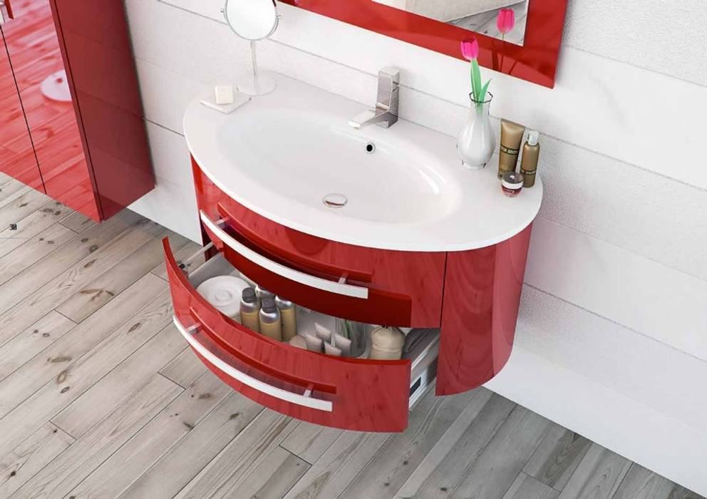 Bagno Italia 洗面所 風呂 トイレトイレ 無垢材 赤色 Homify Bagno Italia 洗面所 風呂 トイレトイレ 無垢材 赤色 Homify