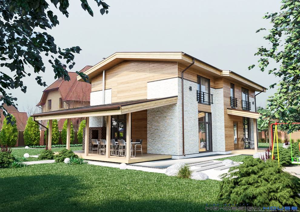 Загородный дом для большой семьи, hq-design hq-design Chalets & maisons en bois