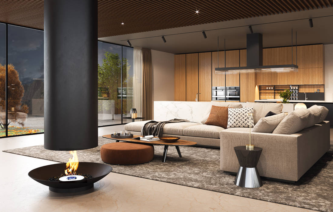 ​Under Plate — Settled Collection Shelter ® Fireplace Design Salas de estar modernas Lareiras e acessórios