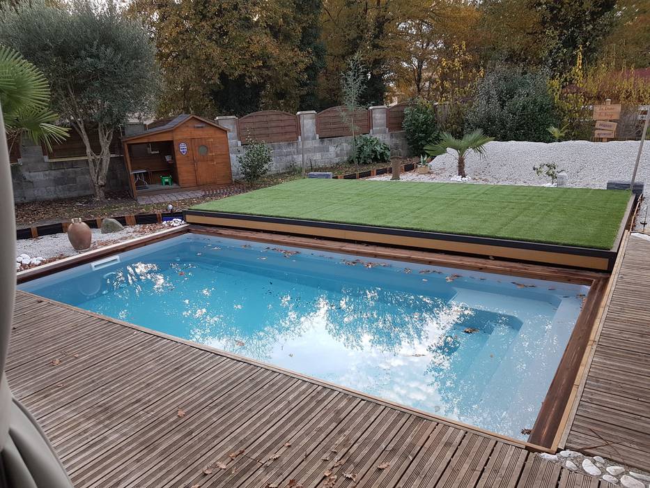 Terraza móvil motorizada para piscina AZENCO Piscinas de jardín Madera Acabado en madera