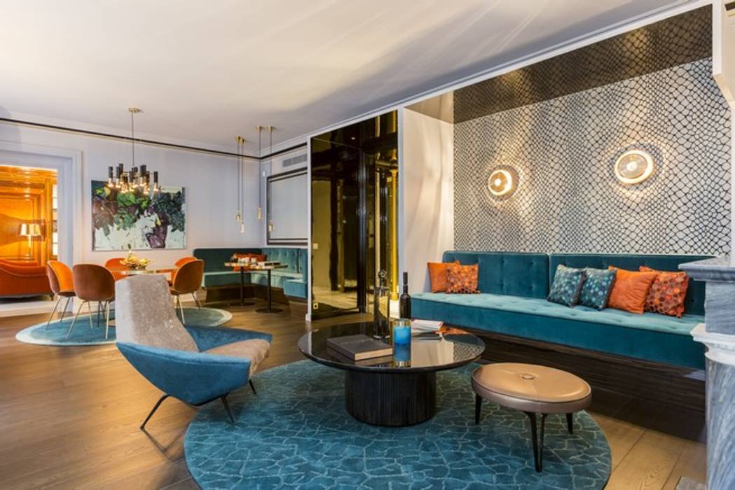 Elegant Apartment, France DelightFULL Moderne Wohnzimmer Kupfer/Bronze/Messing Beleuchtung
