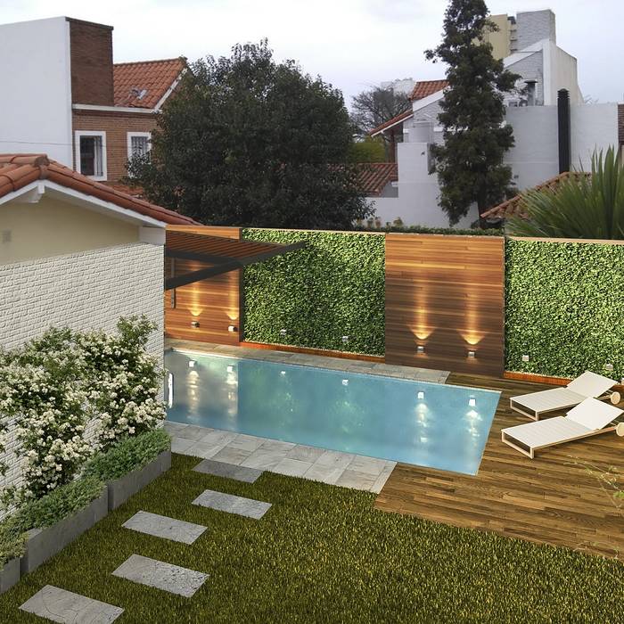 Piscina y parquizacion, laura zilinski arquitecta laura zilinski arquitecta Jardines con piedras