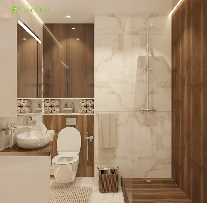 Дизайн однокомнатной квартиры 41 кв. м в современном стиле, ЕвроДом ЕвроДом Ванная комната в стиле минимализм
