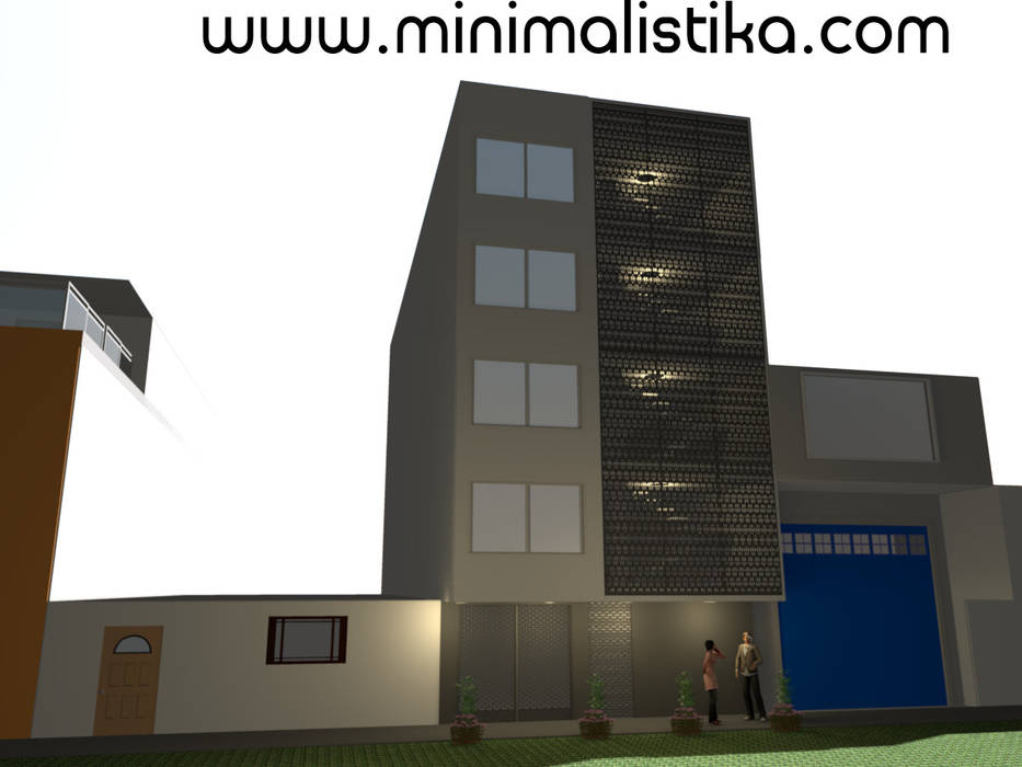 Diseño de Fachada Minimalista Edificio SMP Minimalistika.com Casas de estilo minimalista Metal