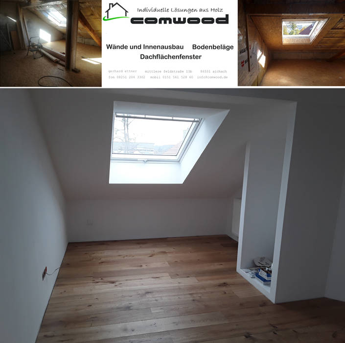 Dachausbau inklusive Dachflächenfenster | Innenausbau, COMWOOD | Individuelle Lösungen aus Holz COMWOOD | Individuelle Lösungen aus Holz Pokój dla chłopca Lite drewno Wielokolorowy