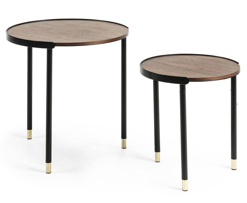 Conjunto de mesas de apoio em metal e madeira Set of side tables in metal and wood RENILA https://www.intense-mobiliario.com/pt/moveis-de-apoio/19747-conjunto-mesas-de-apoio-renila-.html, Intense mobiliário e interiores Intense mobiliário e interiores Livings de estilo moderno Accesorios y decoración