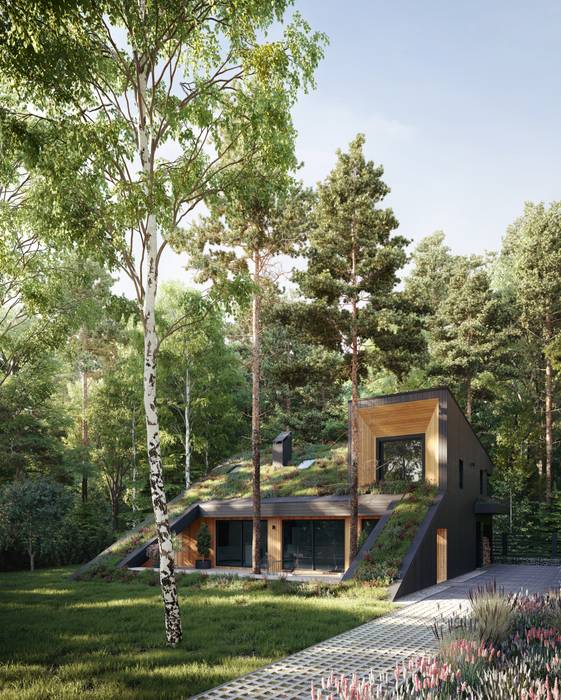 ГоркаДом // HillHouse Snegiri Architects Загородные дома эко,зеленая кровля,коттедж,загородный дом