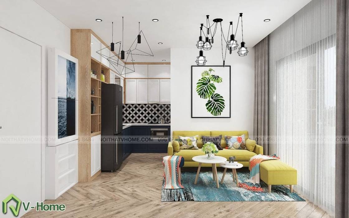 Thiết kế nội thất chung cư N02 – 259 Yên Hòa phong cách Scandinavian, Công ty CP tư vấn thiết kế và xây dựng V-Home Công ty CP tư vấn thiết kế và xây dựng V-Home Phòng khách Accessories & decoration