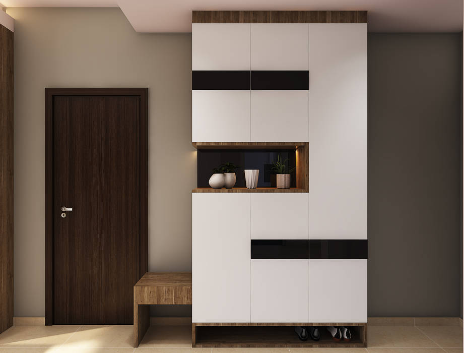 Shoe cabinet design Rhythm And Emphasis Design Studio Scandinavian style corridor, hallway& stairs