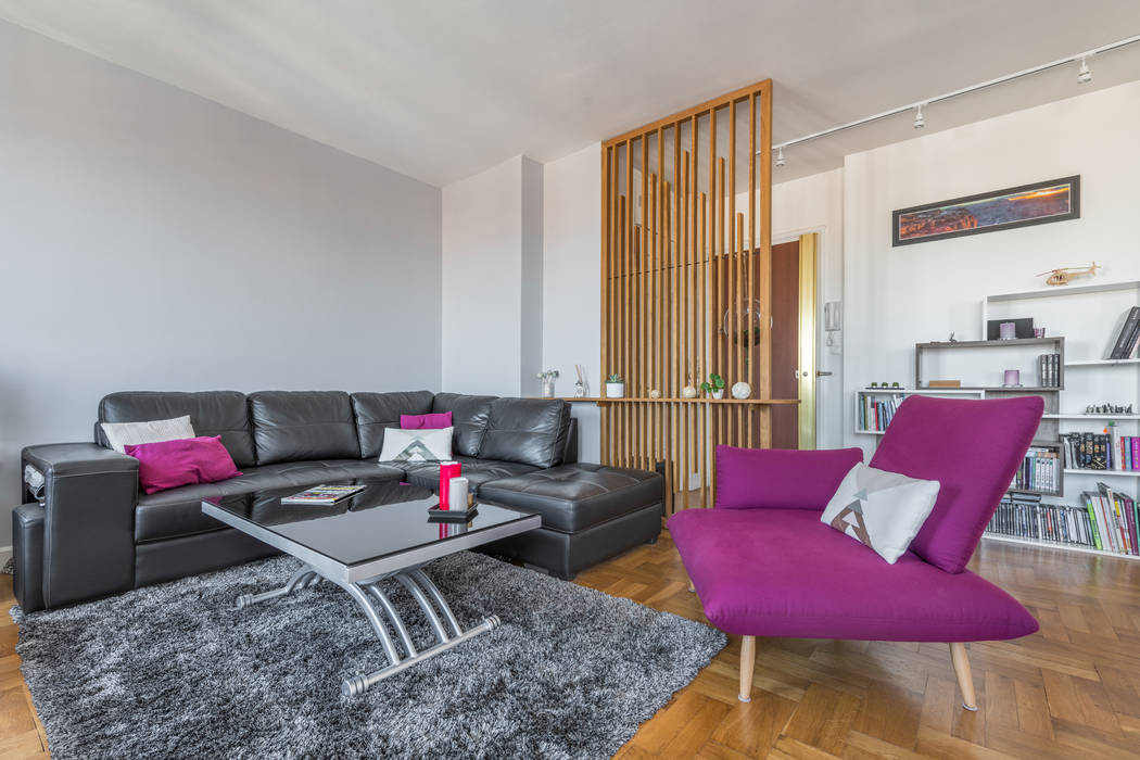 Rénovation et optimisation d'un appartement avec vue panoramique sur Lyon, Fables de murs Fables de murs Modern Living Room Wood Wood effect