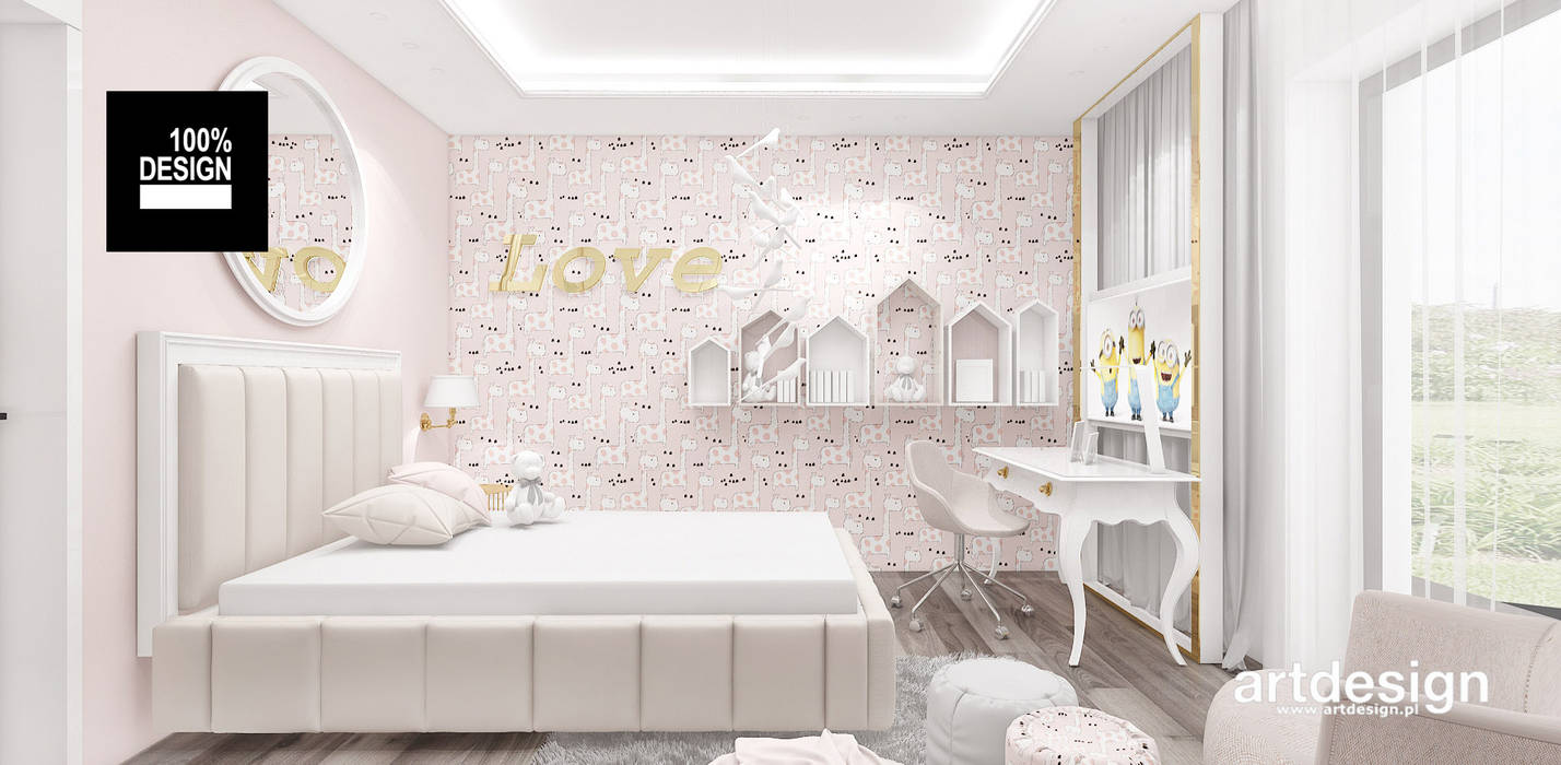 projekt pokoju dla dziewczynki ARTDESIGN architektura wnętrz Pokój dla dziwczynki pokój dziecka,pokoje dziecięce,pokój dziewczynki,różowy pokój
