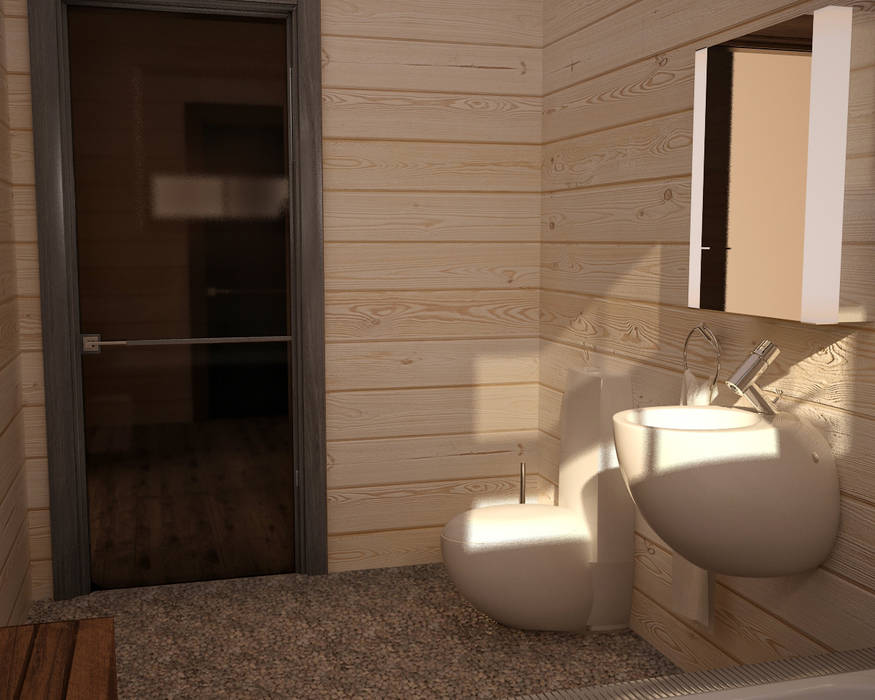 Ванная комната Irina Yakushina Ванная комната в рустикальном стиле Дерево Эффект древесины коттедж из бруса,деревянный дом