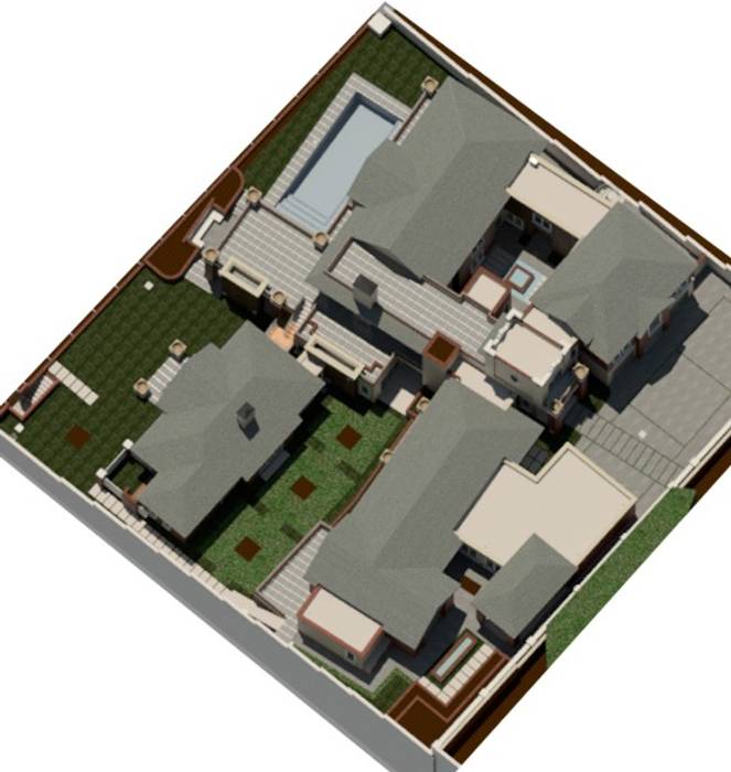 Rendered aerial view – (Seen from South- West) Nuclei Lifestyle Design Modern houses