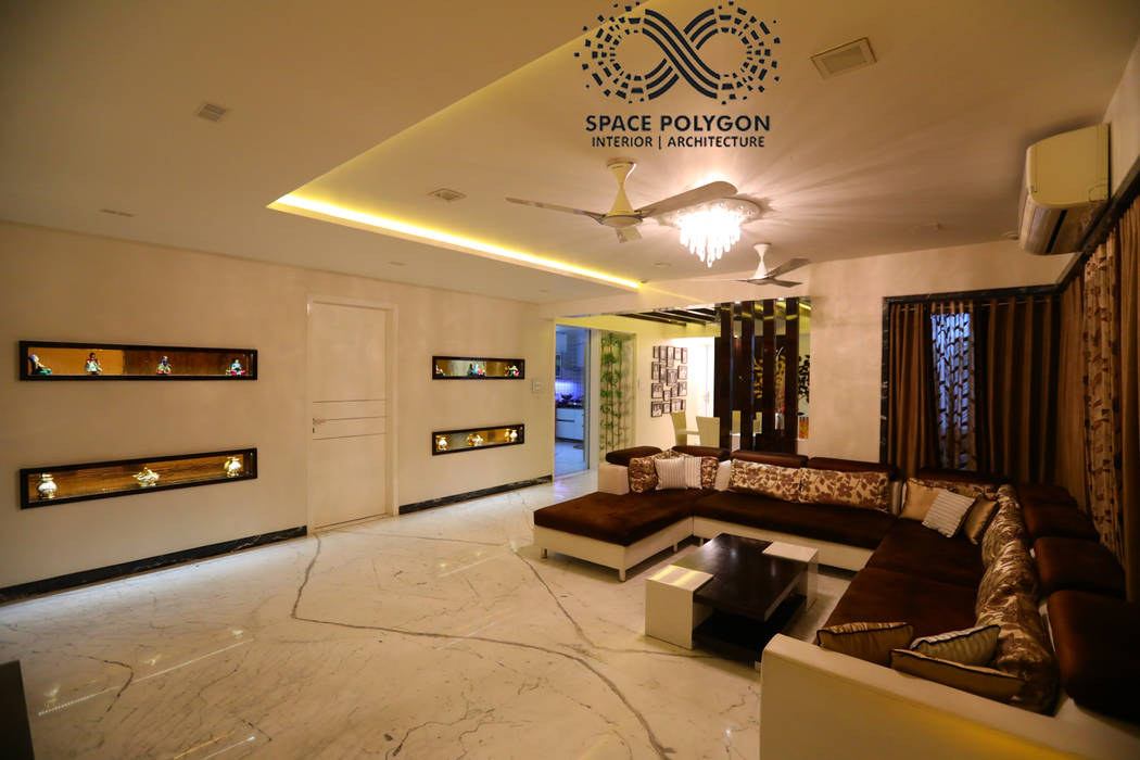 4 bhk Luxury Apartment design at TVH Lumbini, Puruswalkam, Chennai, Space Polygon Space Polygon Moderne Wohnzimmer