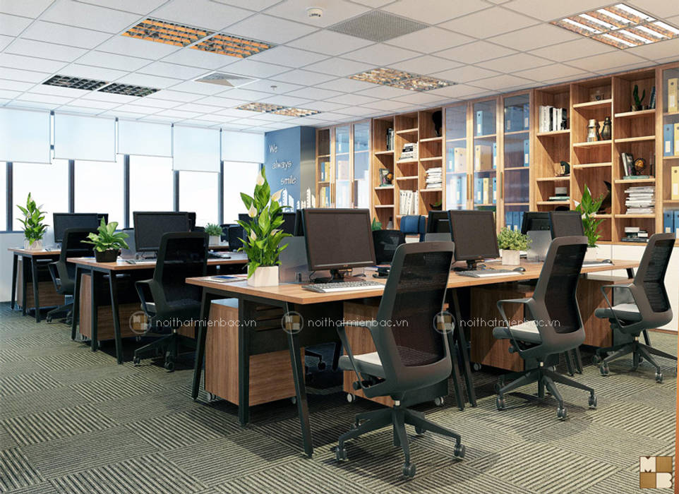 Khu làm việc ban kinh tế - View1 Công ty CP nội thất Miền Bắc Commercial spaces Tòa nhà văn phòng