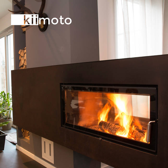 .kii5 | kiimoto - Tunnelkamin und Speicherkamin in einem, kiimoto kamine kiimoto kamine Salones rústicos rústicos Hierro/Acero Chimeneas y accesorios