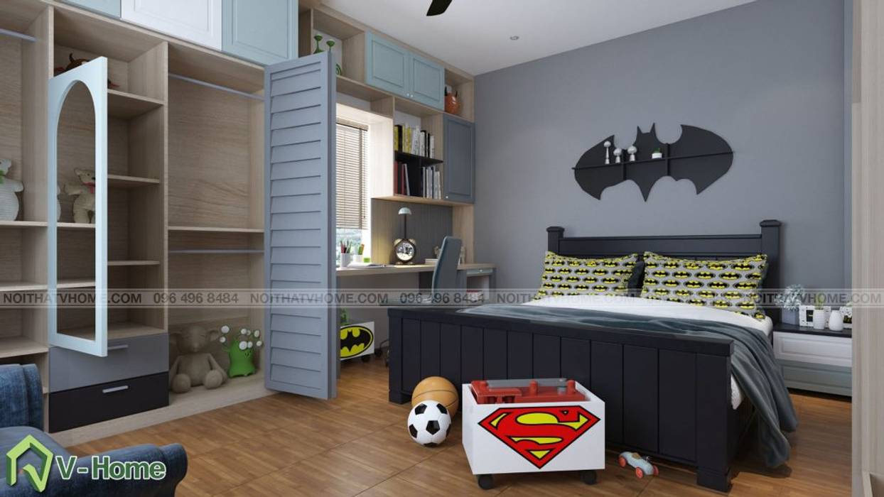 Thiết kế nội phất phòng ngủ trẻ em - batman, Công ty CP tư vấn thiết kế và xây dựng V-Home Công ty CP tư vấn thiết kế và xây dựng V-Home Phòng ngủ phong cách hiện đại Accessories & decoration