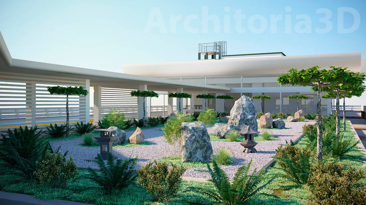 Эскизы ландшафтного парка на крыше здания, Architoria 3D Architoria 3D Espacios comerciales Palacios de congresos