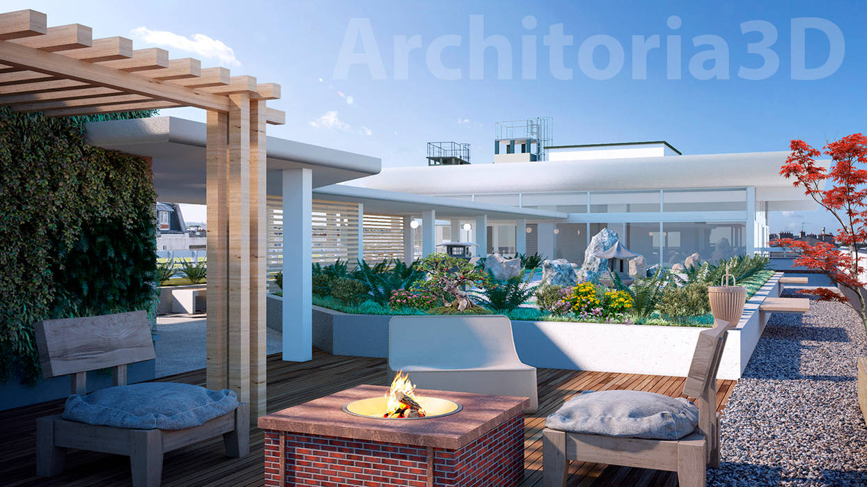 Эскизы ландшафтного парка на крыше здания, Architoria 3D Architoria 3D مساحات تجارية صالة مناسبات