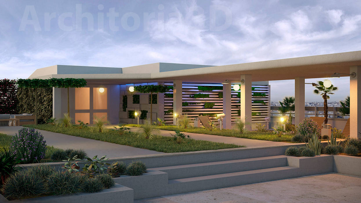 Эскизы ландшафтного парка на крыше здания, Architoria 3D Architoria 3D Commercial spaces Offices & stores