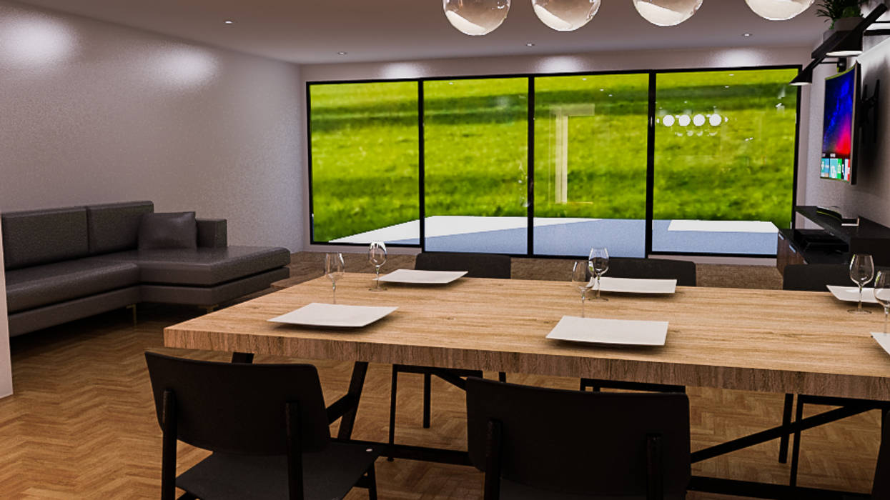 Diseño de planta principal y ubicación de luminarias, Madrid, Sixty9 3D Design Sixty9 3D Design Modern Dining Room