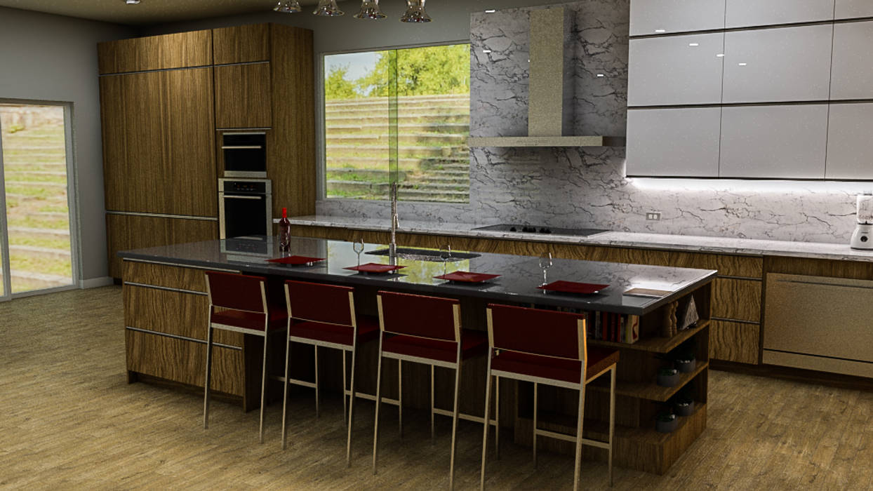 Cocina Moderna Houston Tx, Sixty9 3D Design Sixty9 3D Design Вбудовані кухні Дерев'яні