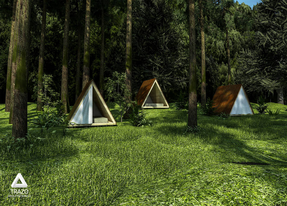 "Camping Triangle" como una alternativa para acampar Trazo Arquitectonico Chalets Madera Acabado en madera