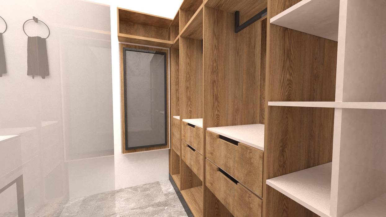 Propuesta de diseño Baño con Walking closet, Kaizen diseño interior Kaizen diseño interior