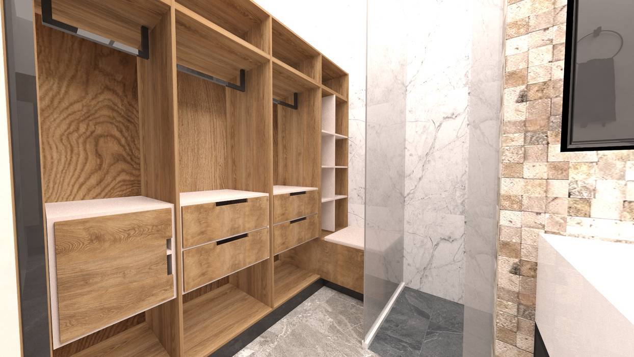 Propuesta de diseño Baño con Walking closet, Kaizen diseño interior Kaizen diseño interior