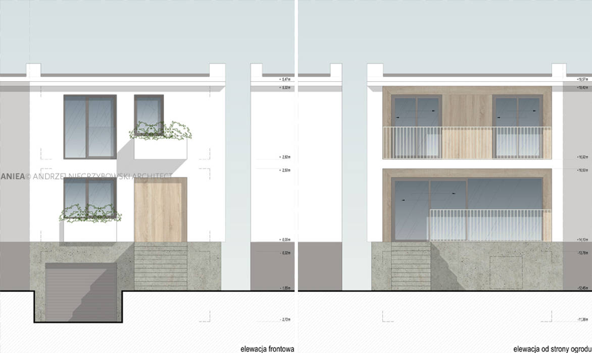 Metamorfoza szeregowca ANIEA Dom szeregowy fasada,facade,white,oak,concrete