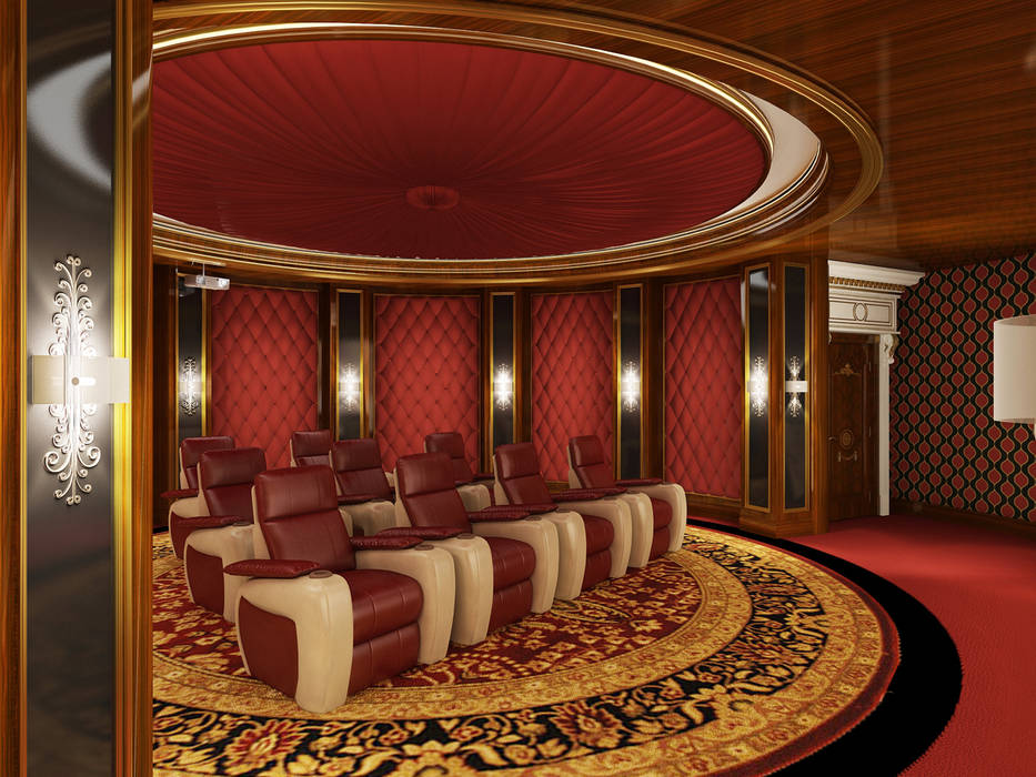 Home Theater Room - 2 / Pearl Palace Sia Moore Archıtecture Interıor Desıgn Small bedroom Solid Wood Multicolored consultancy firm,3d design