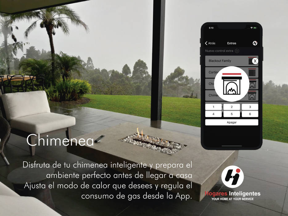 El control de tu chimenea desde nuestra App Hogares Inteligentes Balcones y terrazas de estilo moderno