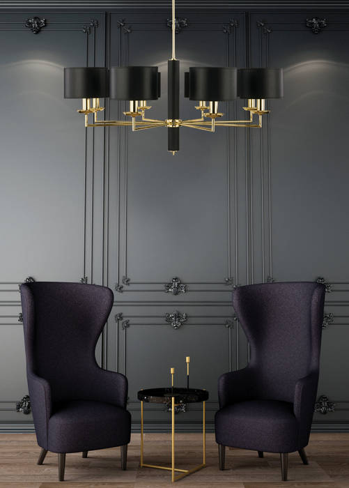 Modesto Modern Luxury Polished Brass Chandelier 8 Arms Black Fabric Lamp Shade Luxury Chandelier LTD 모던스타일 다이닝 룸 구리 / 청동 / 황동 조명