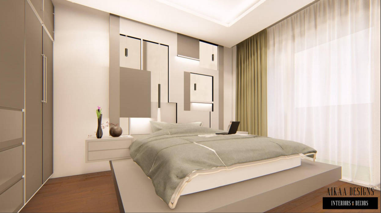 Luxurious 3 BHK Interiors at Chennai, Aikaa Designs Aikaa Designs Quartos modernos Contraplacado