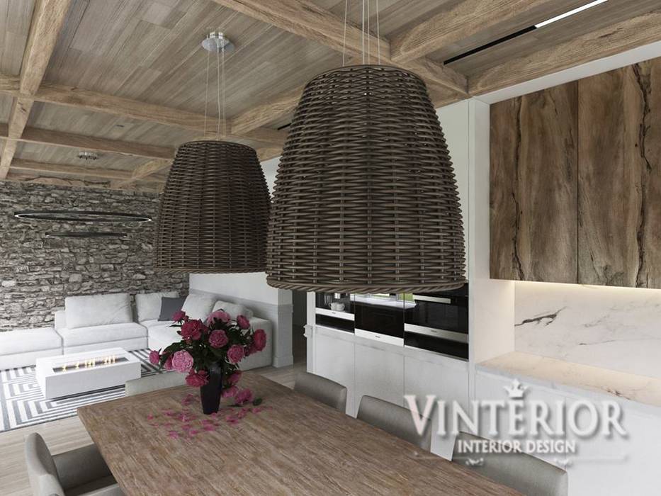 House in a modern style with elements of country, Bobritsa, Vinterior - дизайн интерьера Vinterior - дизайн интерьера Armários e bancadas de cozinha